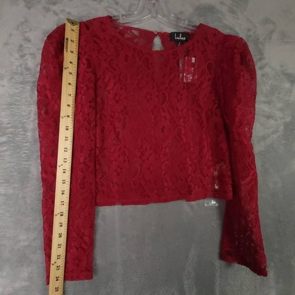 Lulus Womens Crop Top Red Floral Long Sleeve Keyhole Lace Nylon Blend S New - Picture 5 of 8